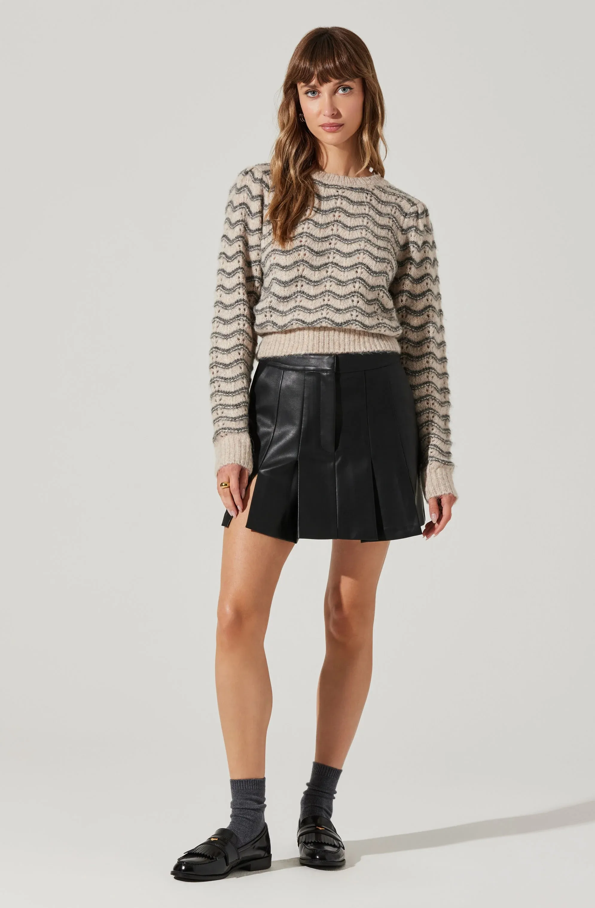 AST Jaylani Wavy Striped Sweater In Grey Taupe