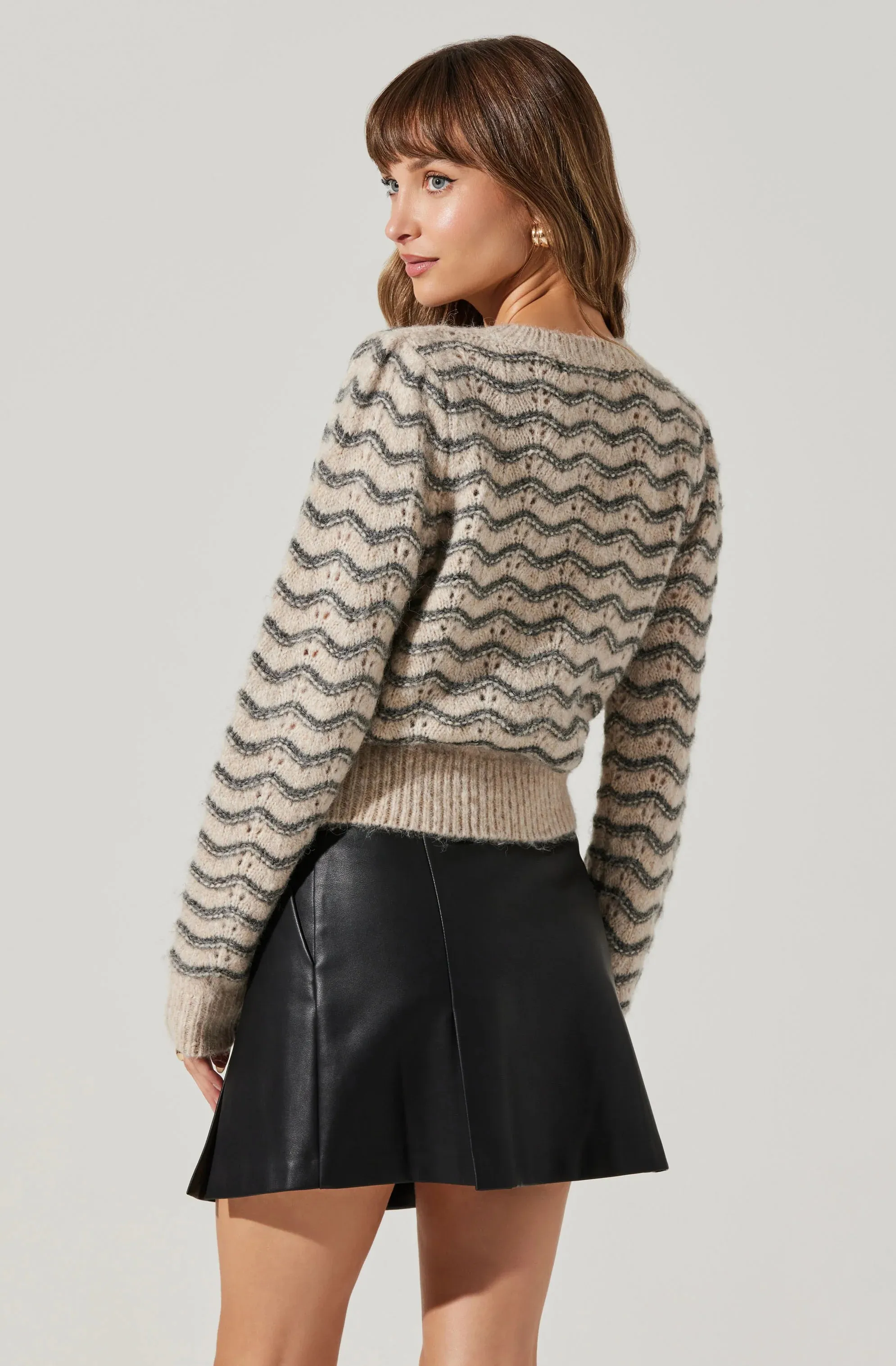 AST Jaylani Wavy Striped Sweater In Grey Taupe