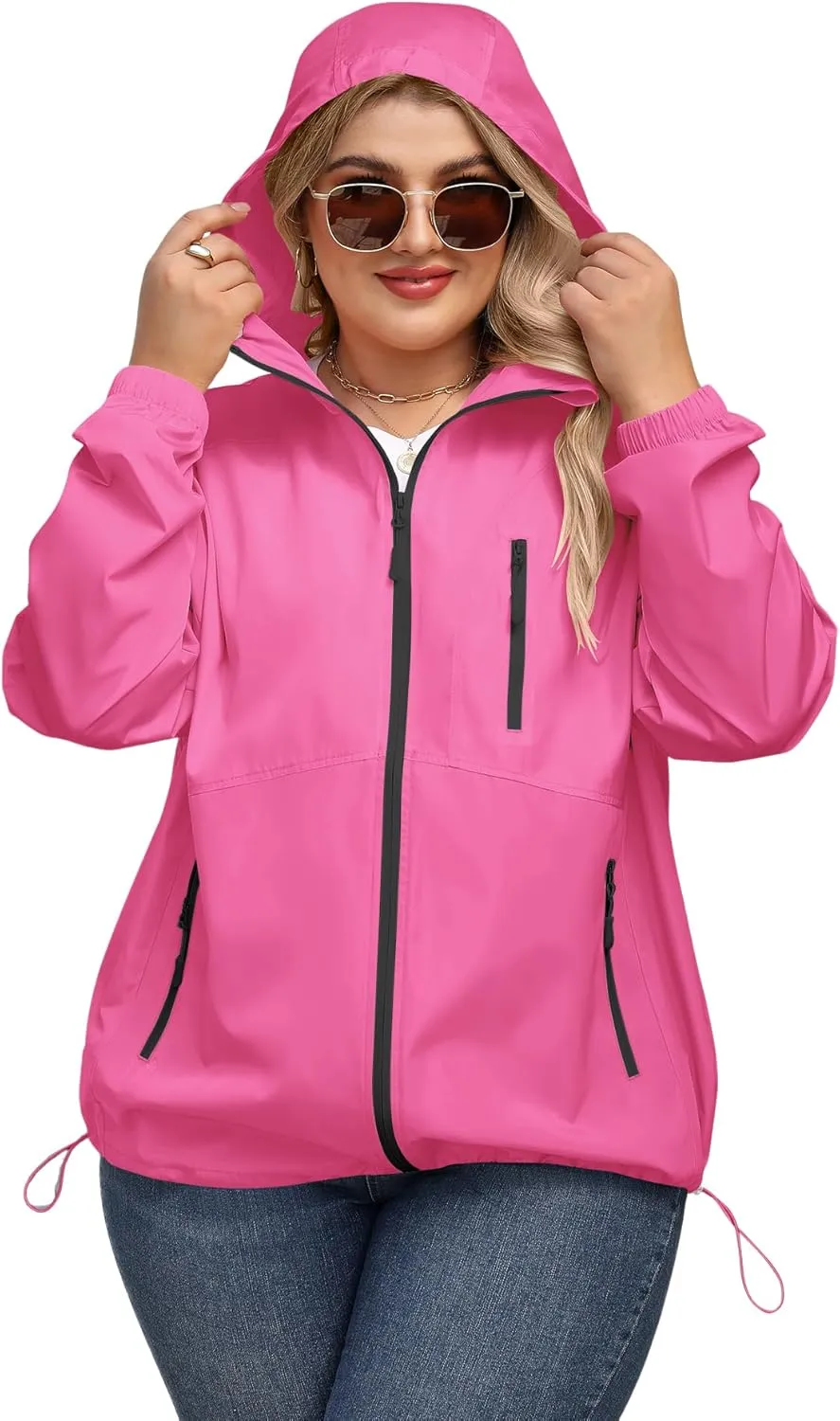 Avoogue Plus Size Womens Rain Jacket with Hood Waterproof Raincoats Lightweight Packable Outdoor Trench Coat XL-5XL