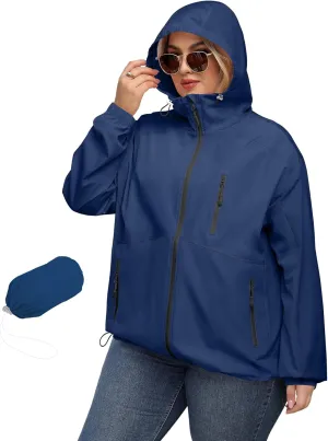 Avoogue Plus Size Womens Rain Jacket with Hood Waterproof Raincoats Lightweight Packable Outdoor Trench Coat XL-5XL