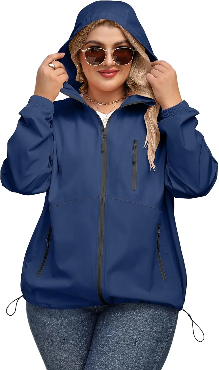 Avoogue Plus Size Womens Rain Jacket with Hood Waterproof Raincoats Lightweight Packable Outdoor Trench Coat XL-5XL
