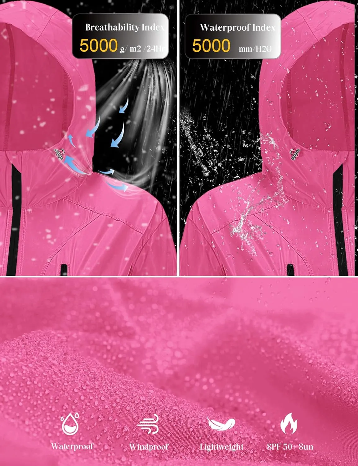 Avoogue Plus Size Womens Rain Jacket with Hood Waterproof Raincoats Lightweight Packable Outdoor Trench Coat XL-5XL