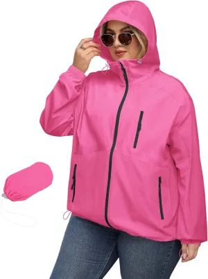 Avoogue Plus Size Womens Rain Jacket with Hood Waterproof Raincoats Lightweight Packable Outdoor Trench Coat XL-5XL