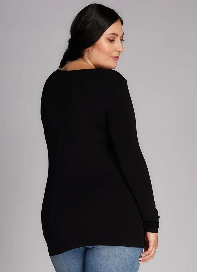 Bamboo Long Sleeve V Neck Top in Black