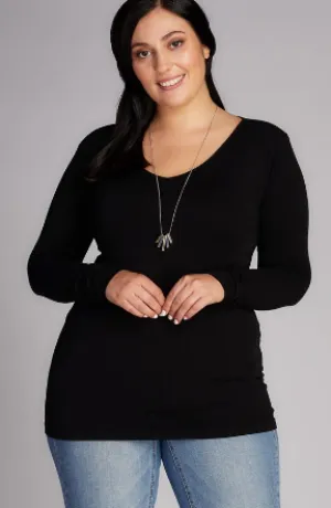 Bamboo Long Sleeve V Neck Top in Black