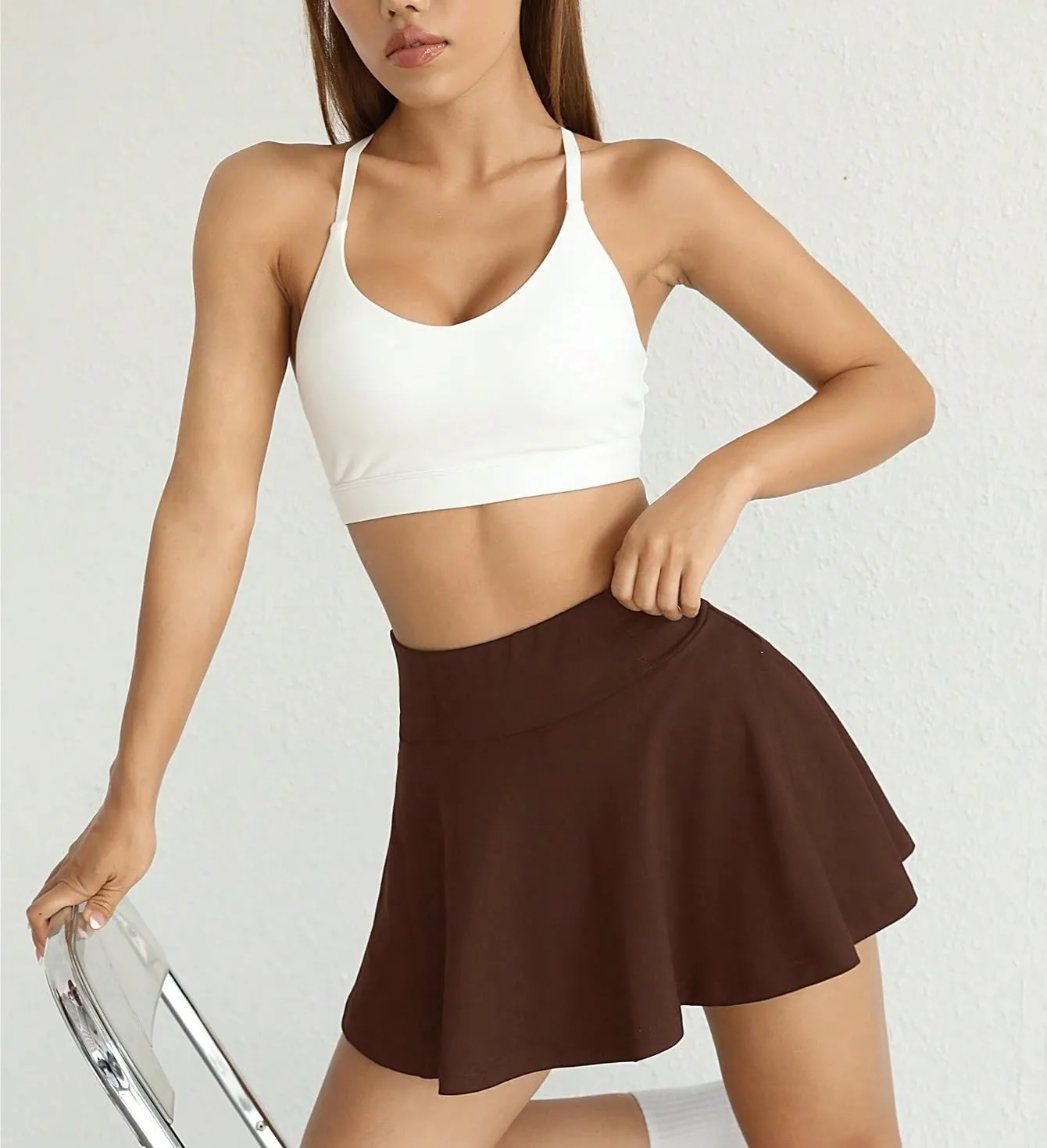 Beach Skirts Solid Color Side Pocket Skort Casual