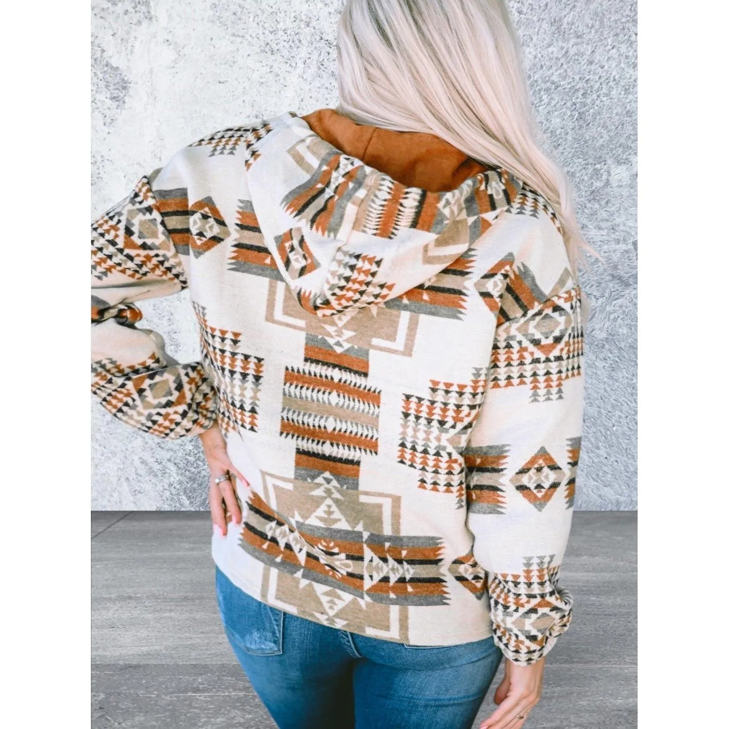 Beige Kangaroo Pocket Half Zip Hoodie