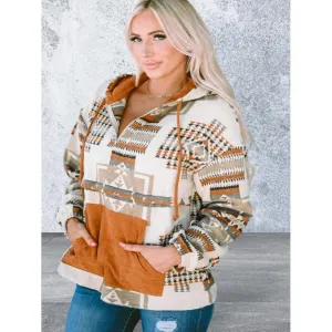 Beige Kangaroo Pocket Half Zip Hoodie
