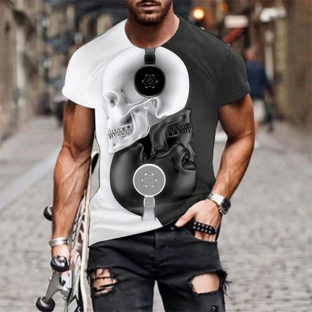Black And White Trendy Skulls Polyester T-shirt