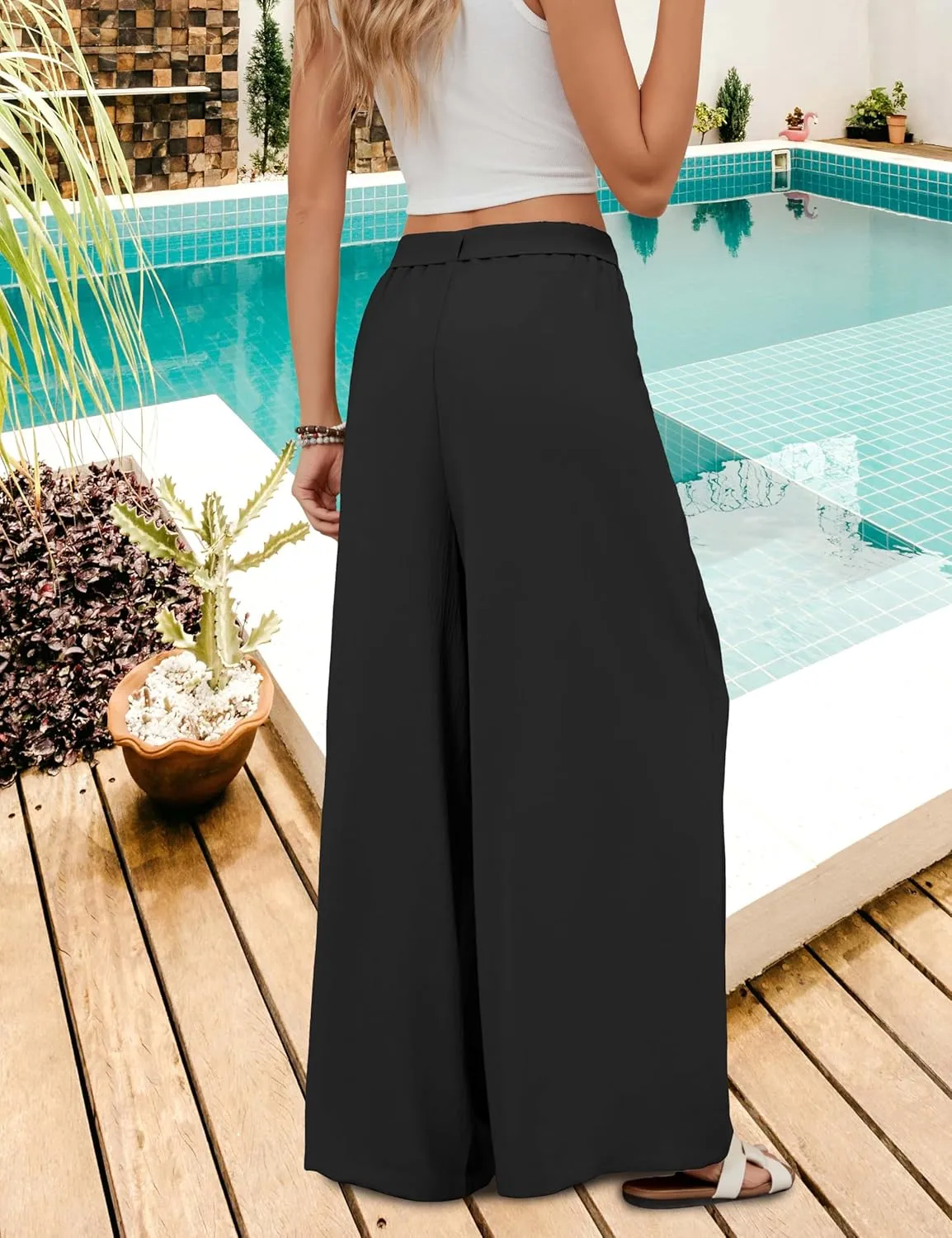 BMJL Womens Flowy Palazzo Pants High Waisted Wide Leg Trousers Summer Beach Vacation Outfit 2025