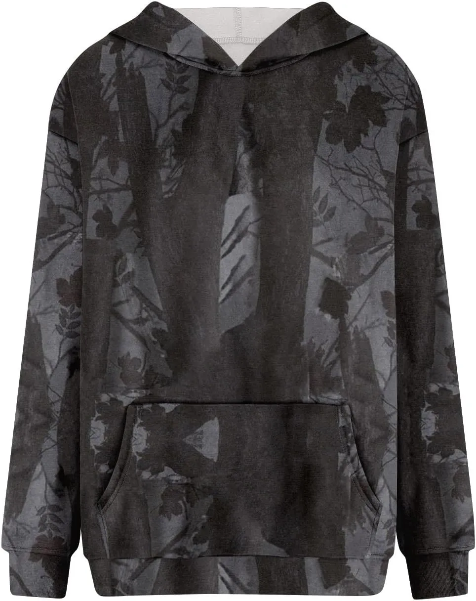 Camo Hoodie Women Casual Loose Fit Sweatshirts Maple Leaf Print Oversized Pullover with Pocket Fall Clothes