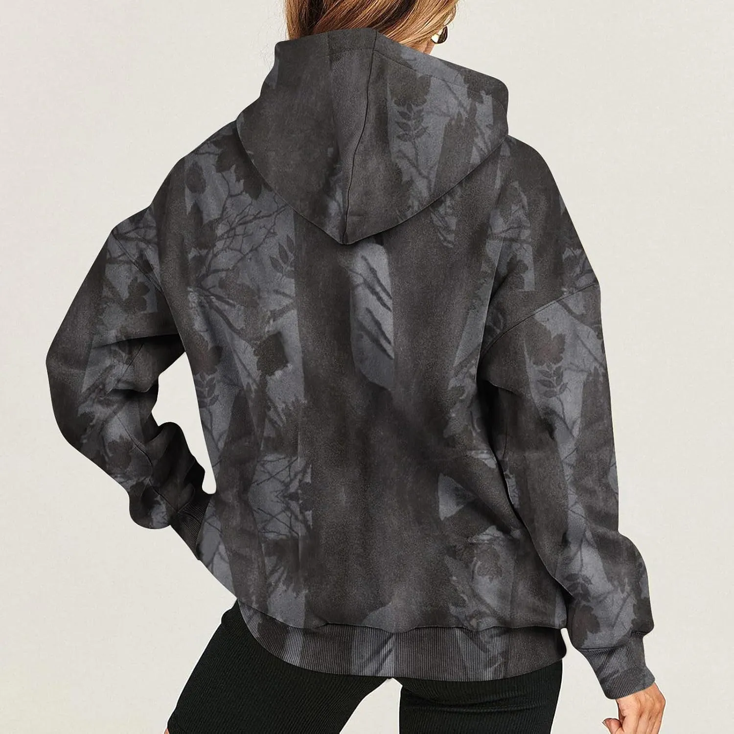Camo Hoodie Women Casual Loose Fit Sweatshirts Maple Leaf Print Oversized Pullover with Pocket Fall Clothes