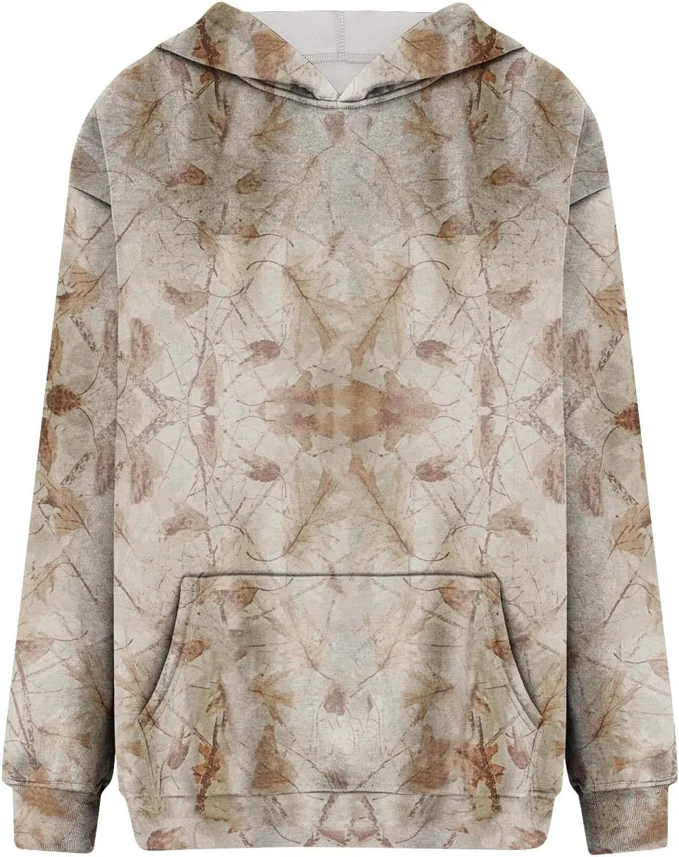 Camo Hoodie Women Casual Loose Fit Sweatshirts Maple Leaf Print Oversized Pullover with Pocket Fall Clothes