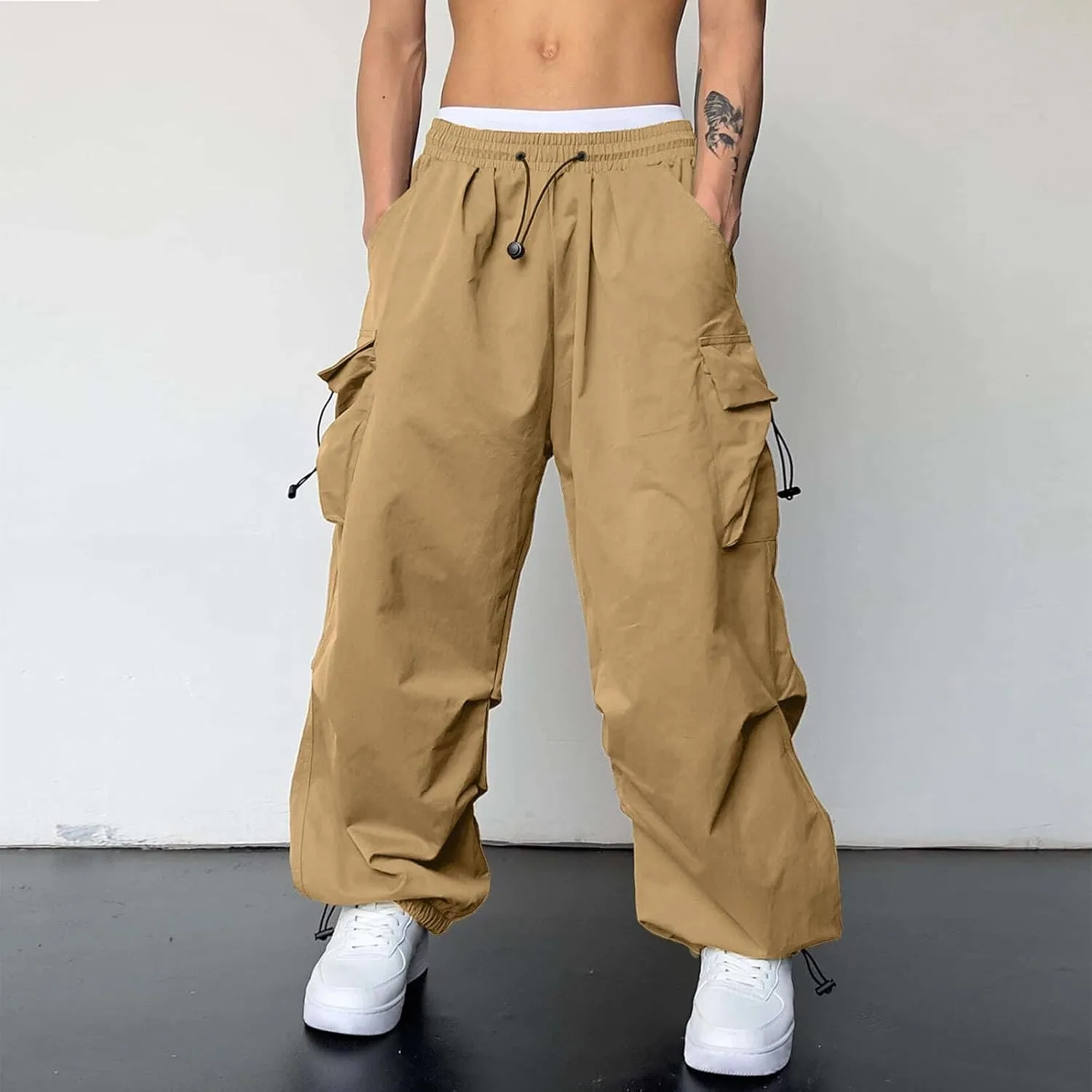 Cargo Pant for Men Cotton Casual Joggers Elastic Waist Cargo Combat Work Pant with Multiple Pockets