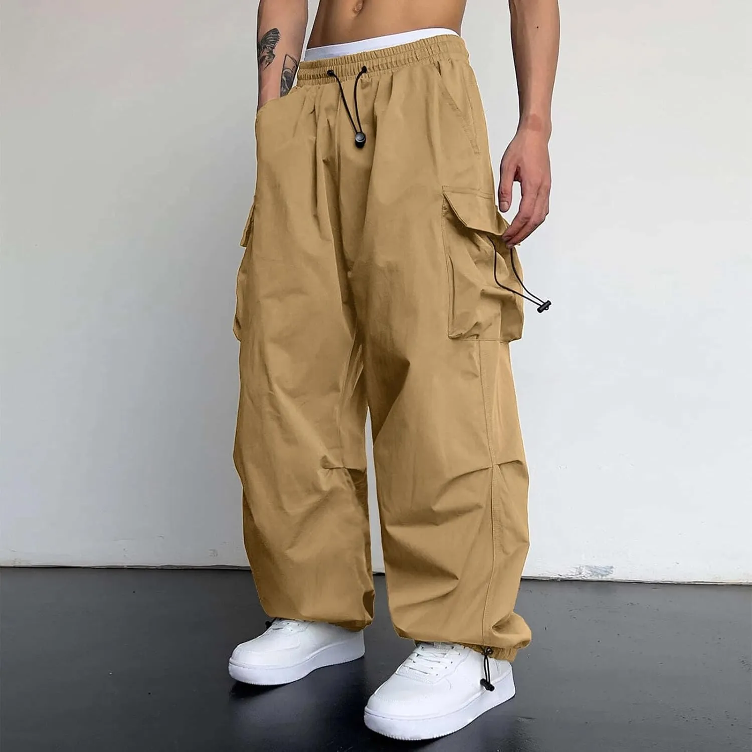 Cargo Pant for Men Cotton Casual Joggers Elastic Waist Cargo Combat Work Pant with Multiple Pockets