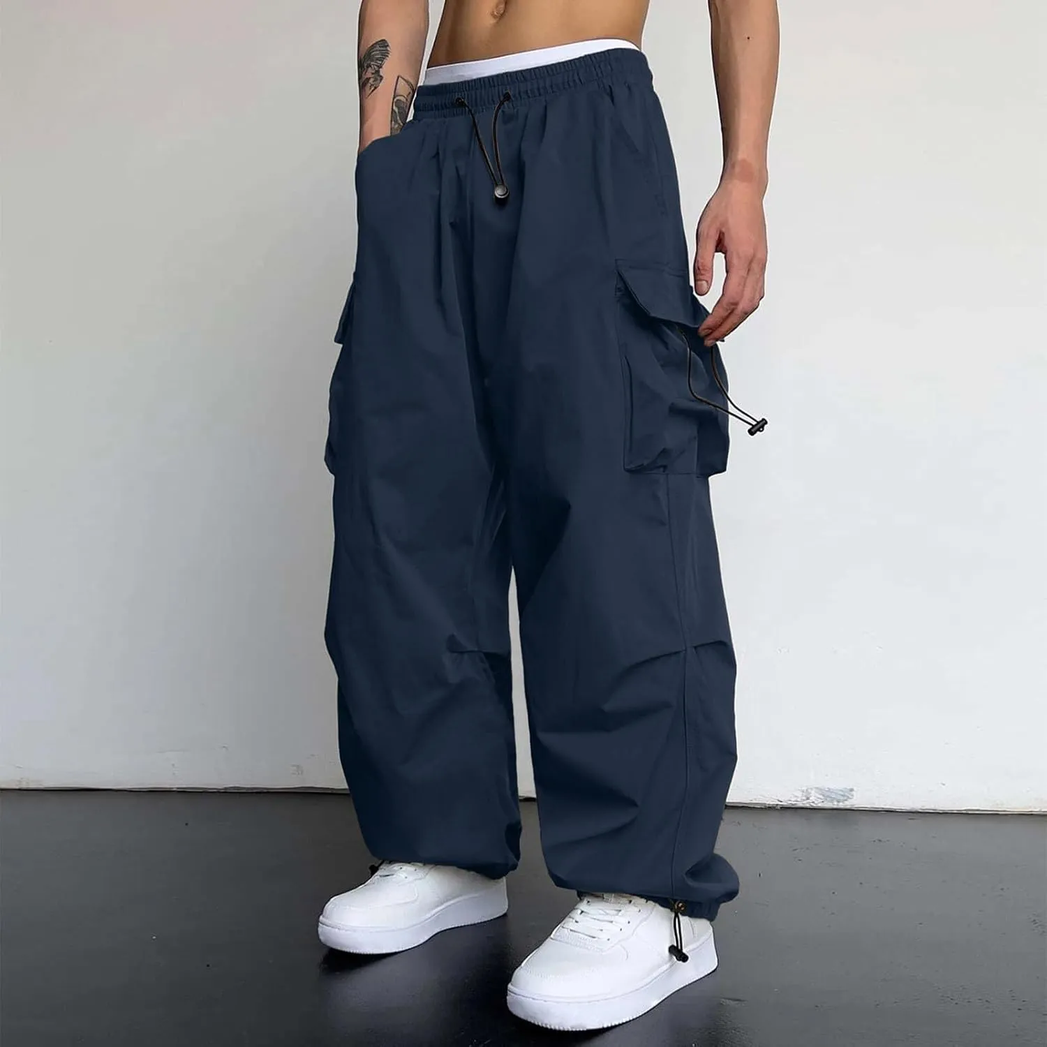 Cargo Pant for Men Cotton Casual Joggers Elastic Waist Cargo Combat Work Pant with Multiple Pockets