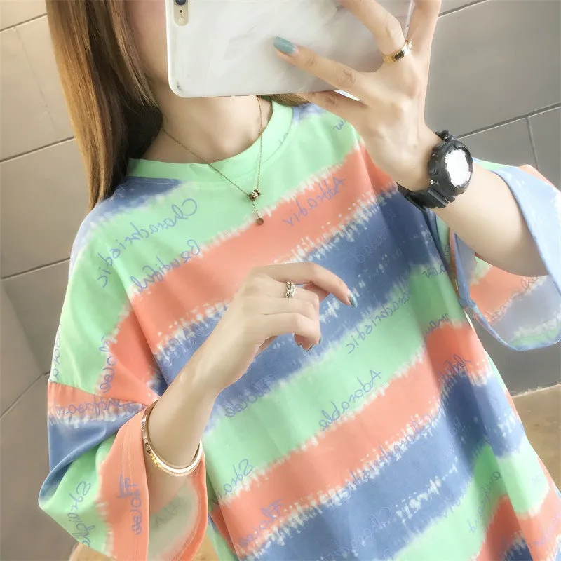 Cartoon Bear Loose Mid-Length Short Sleeve T-Shirt Women INS Trendy Summer aTops T-Shirt
