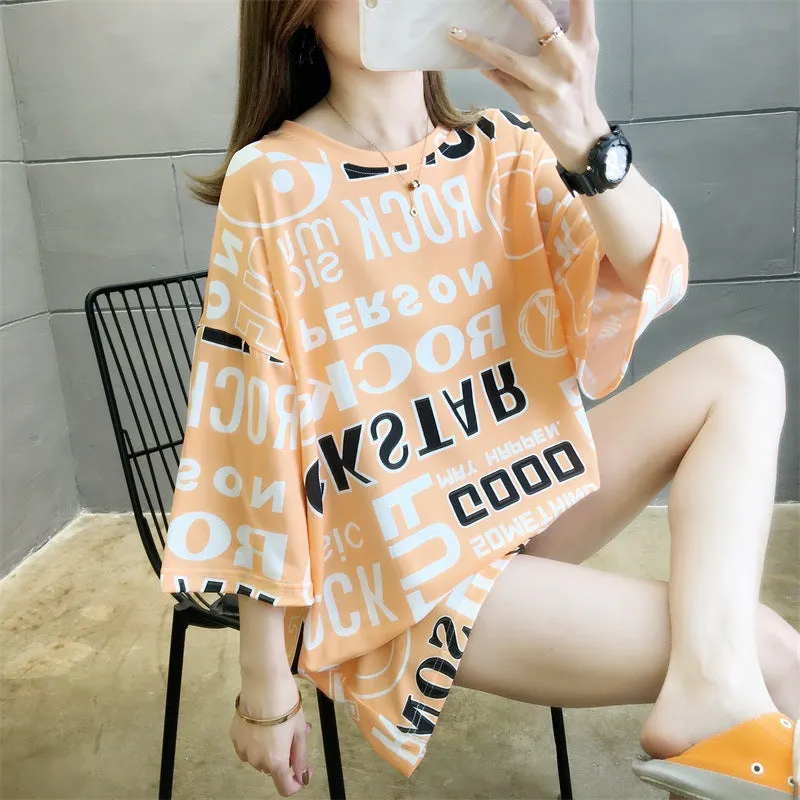 Cartoon Bear Loose Mid-Length Short Sleeve T-Shirt Women INS Trendy Summer aTops T-Shirt