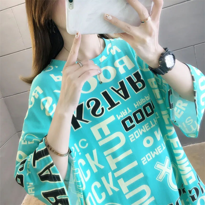 Cartoon Bear Loose Mid-Length Short Sleeve T-Shirt Women INS Trendy Summer aTops T-Shirt