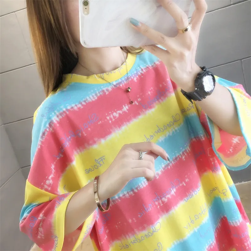 Cartoon Bear Loose Mid-Length Short Sleeve T-Shirt Women INS Trendy Summer aTops T-Shirt