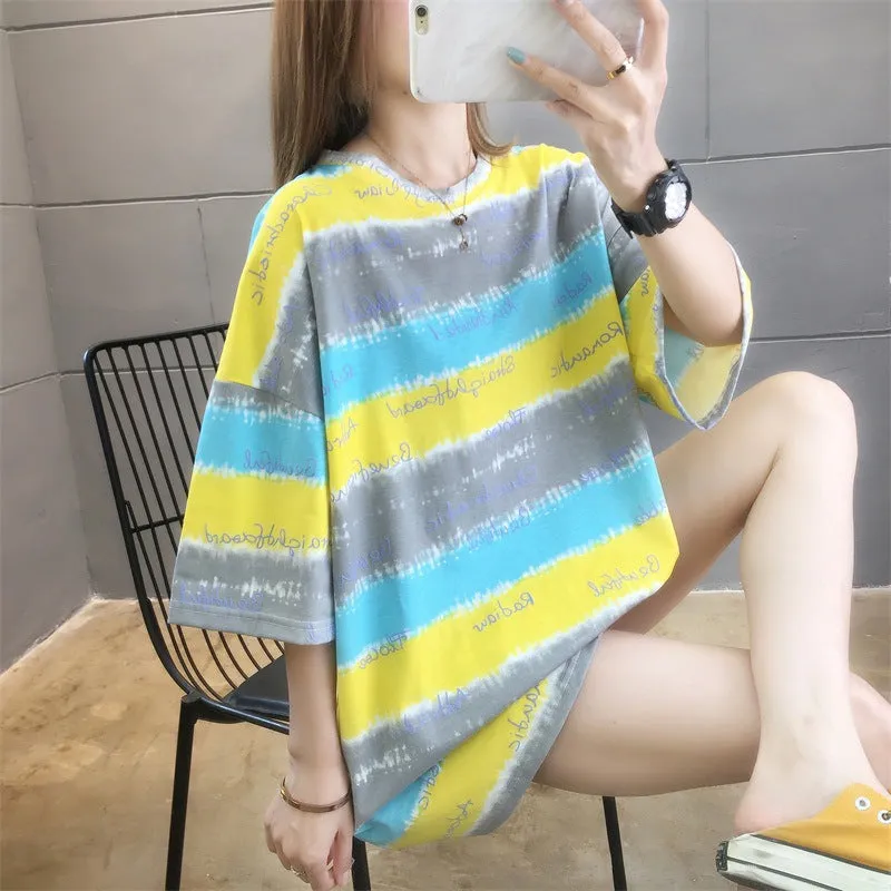 Cartoon Bear Loose Mid-Length Short Sleeve T-Shirt Women INS Trendy Summer aTops T-Shirt