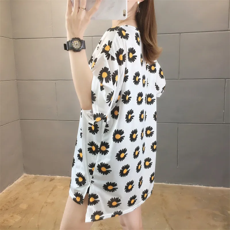 Cartoon Bear Loose Mid-Length Short Sleeve T-Shirt Women INS Trendy Summer aTops T-Shirt