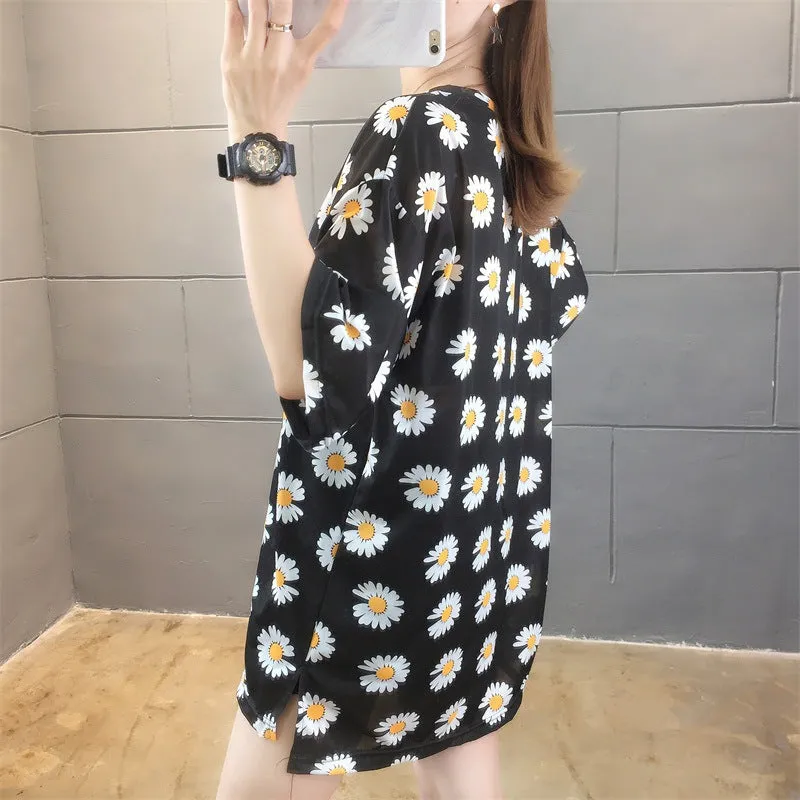 Cartoon Bear Loose Mid-Length Short Sleeve T-Shirt Women INS Trendy Summer aTops T-Shirt