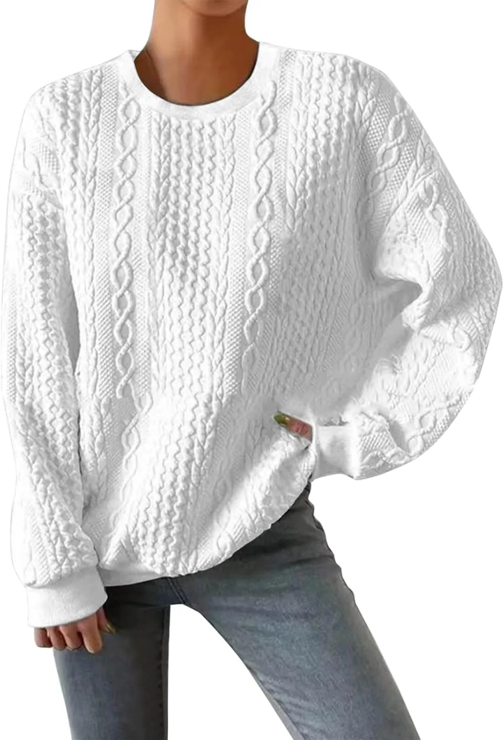 Casual Sweatshirt for Women Crewneck Pullover Tops Solid Jacquard Drawstring Hoodies Fall Loose Long Sleeve Blouse
