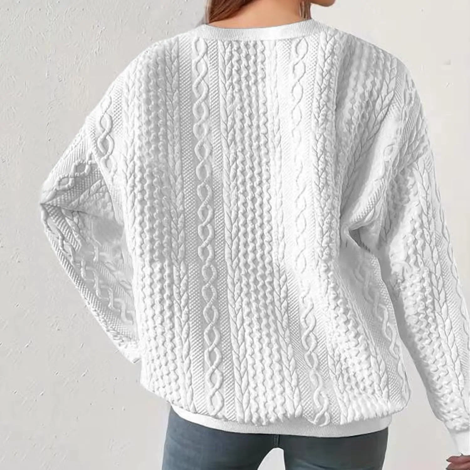 Casual Sweatshirt for Women Crewneck Pullover Tops Solid Jacquard Drawstring Hoodies Fall Loose Long Sleeve Blouse