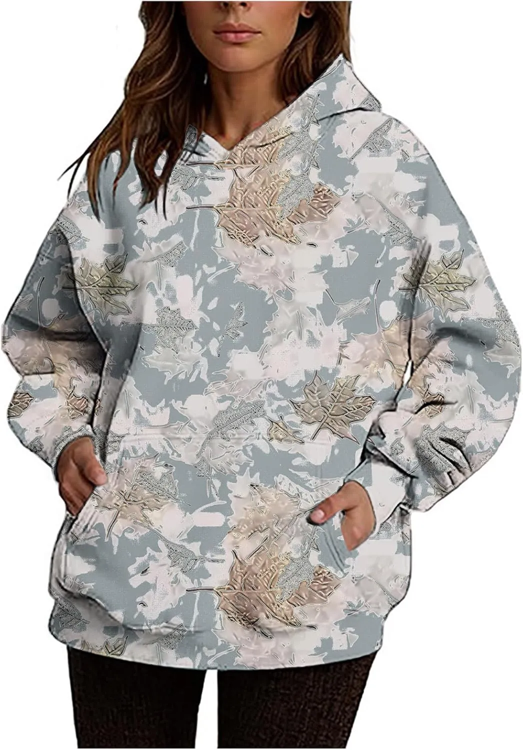 Ceboyel Womens Camo Oversized Hoodies Maple Leaf Hooded Sweatshirt Trendy Cute Hoodie Teen Girls Fashion Clothing 2024