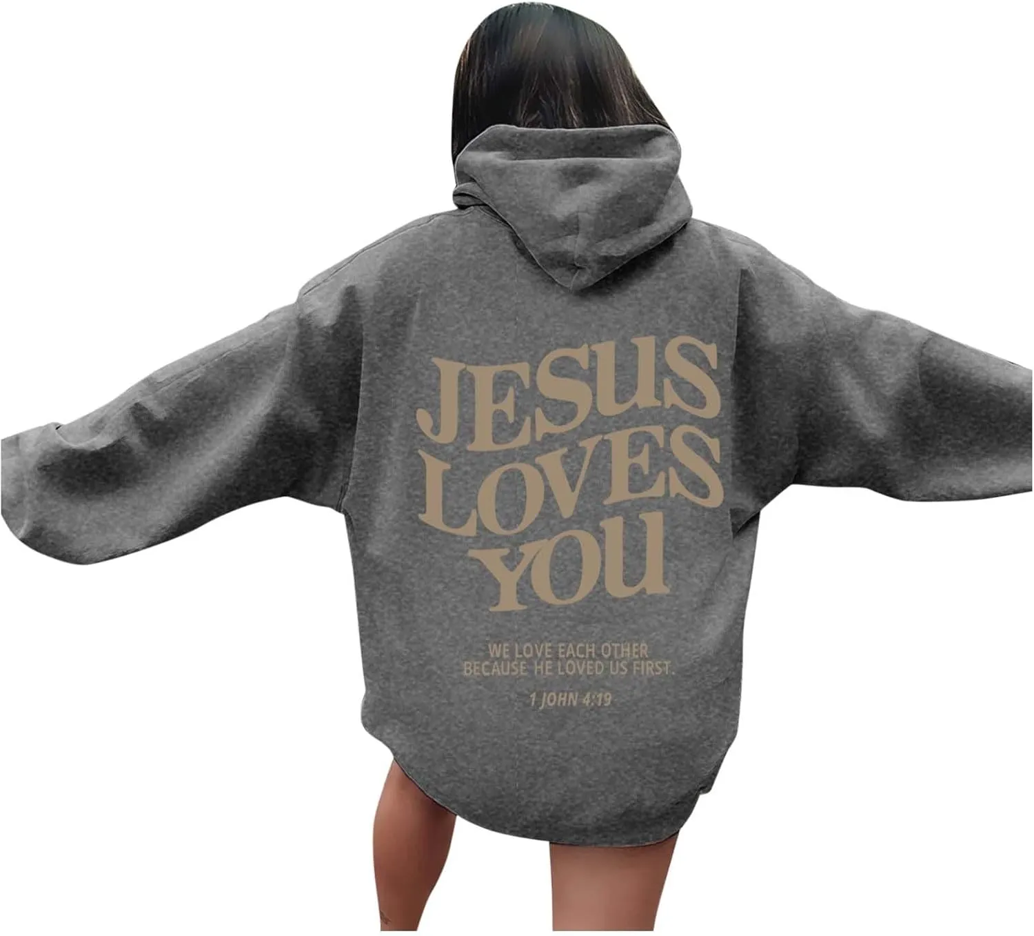 Christian Sweatshirts for Women Oversized Jesus Loves You Pullover Hoodie Pockets Casual Long Sleeve Thanksgiving T Shirts