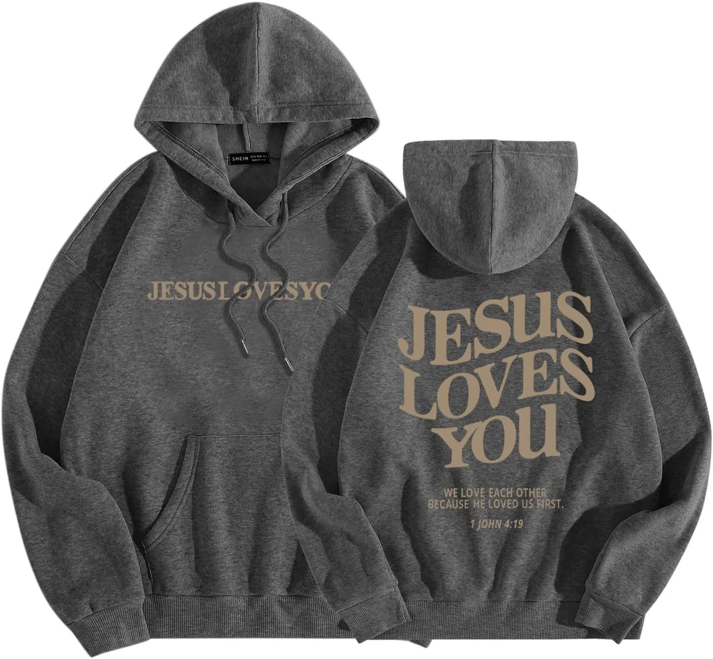 Christian Sweatshirts for Women Oversized Jesus Loves You Pullover Hoodie Pockets Casual Long Sleeve Thanksgiving T Shirts