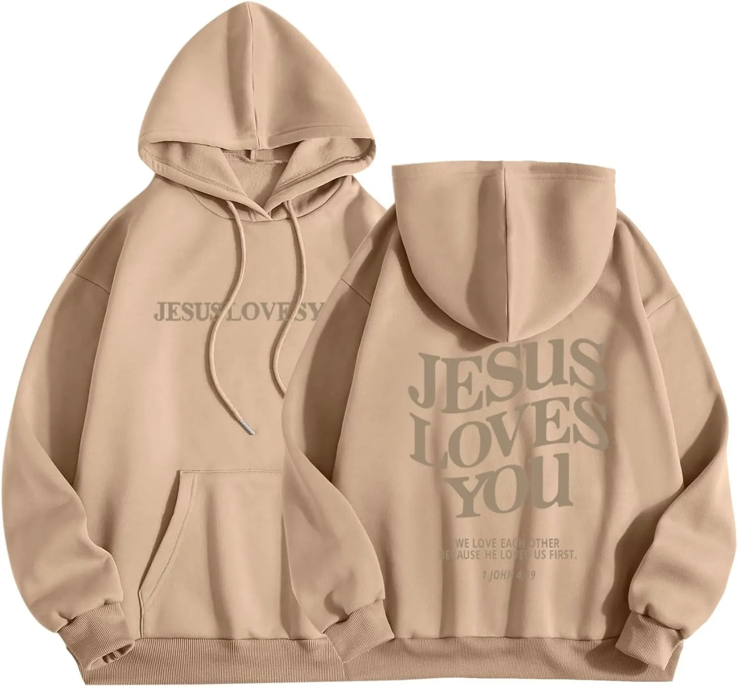 Christian Sweatshirts for Women Oversized Jesus Loves You Pullover Hoodie Pockets Casual Long Sleeve Thanksgiving T Shirts