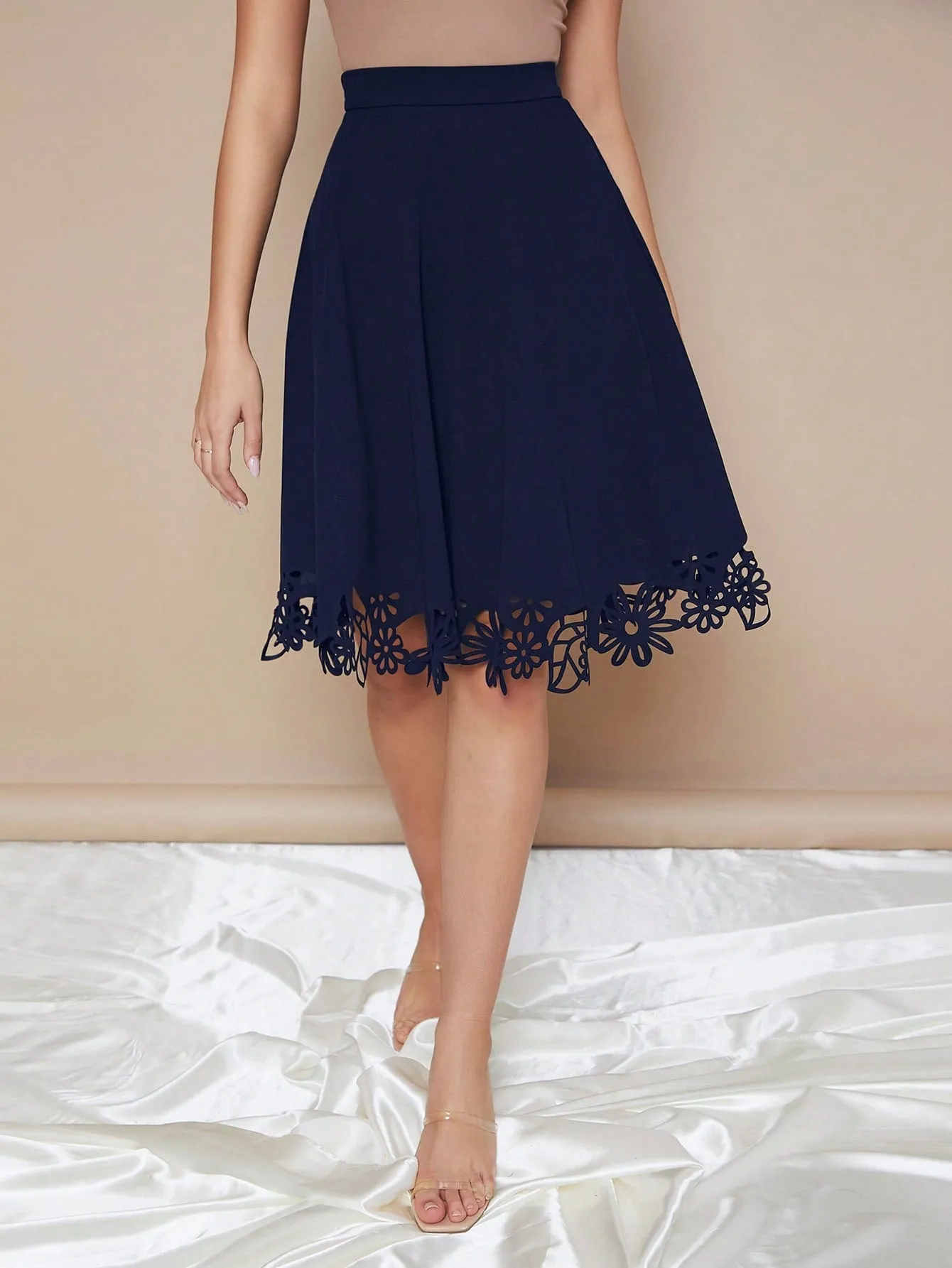 Clasi Zipper Side Laser Cut Hem Skirt