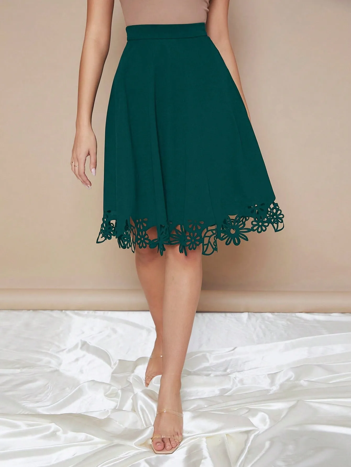 Clasi Zipper Side Laser Cut Hem Skirt