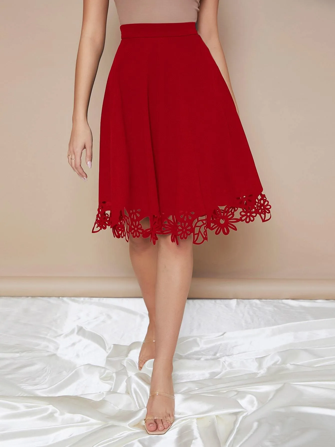 Clasi Zipper Side Laser Cut Hem Skirt