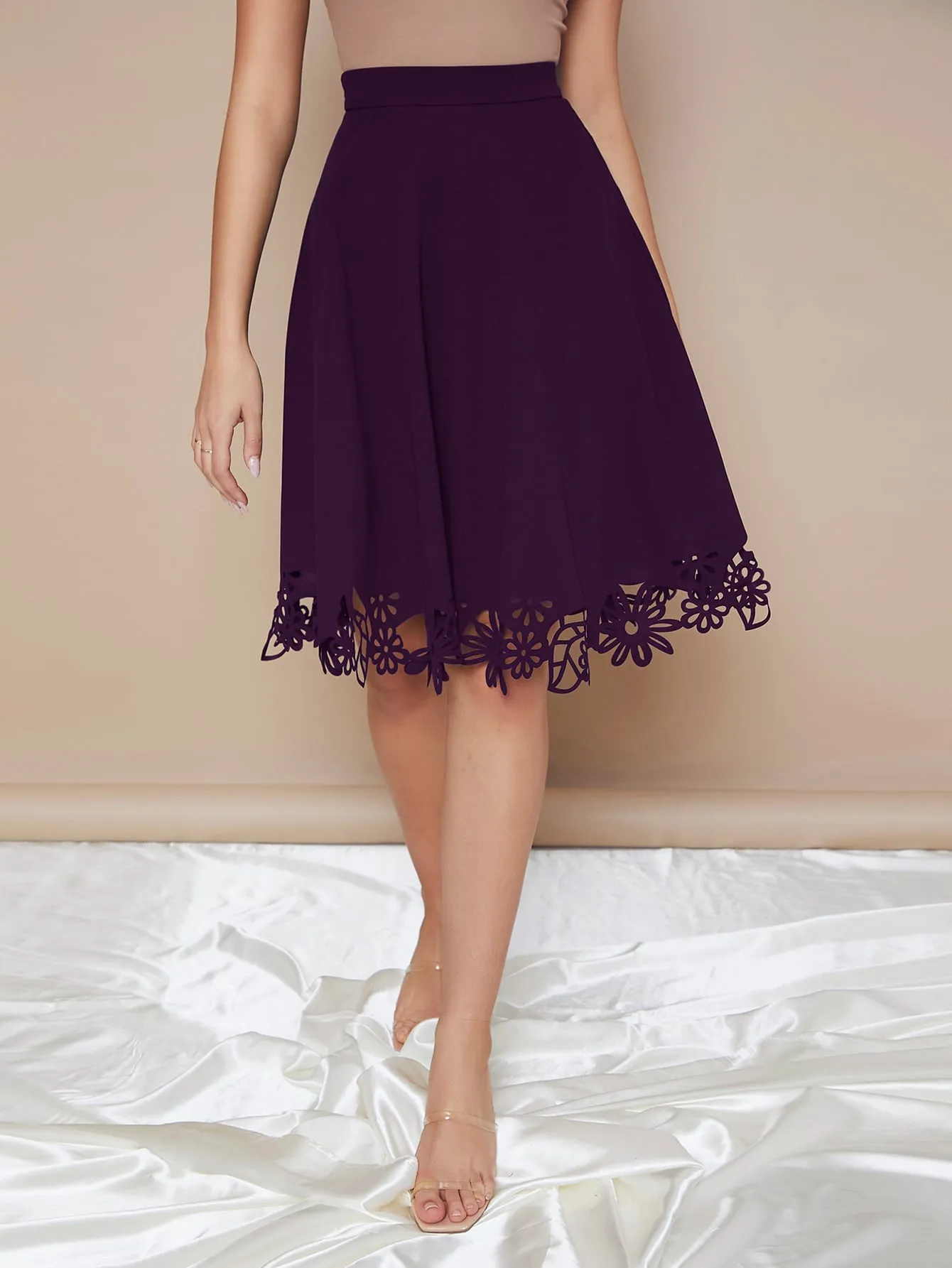 Clasi Zipper Side Laser Cut Hem Skirt