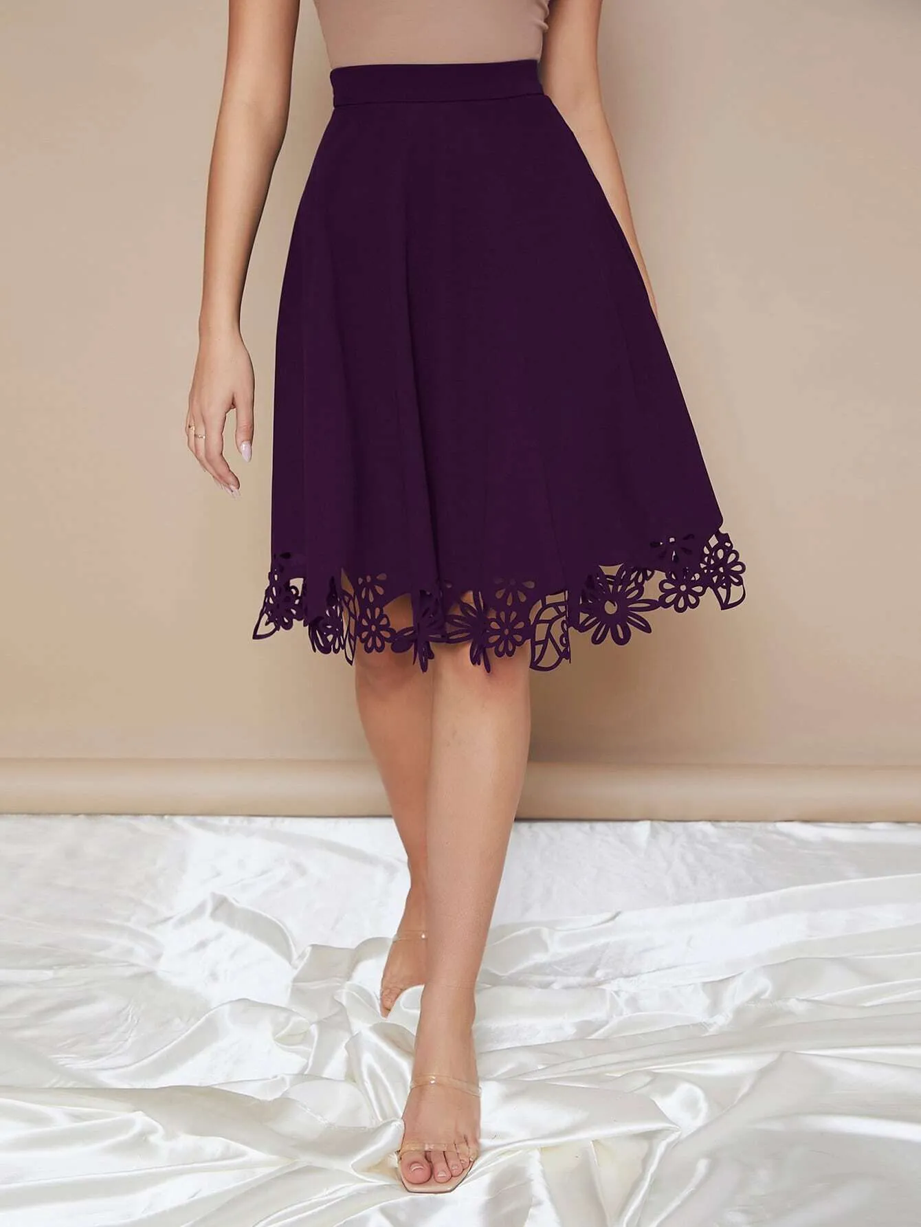 Clasi Zipper Side Laser Cut Hem Skirt