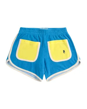 Color Block Terry Cloth Shorts - Light Blue