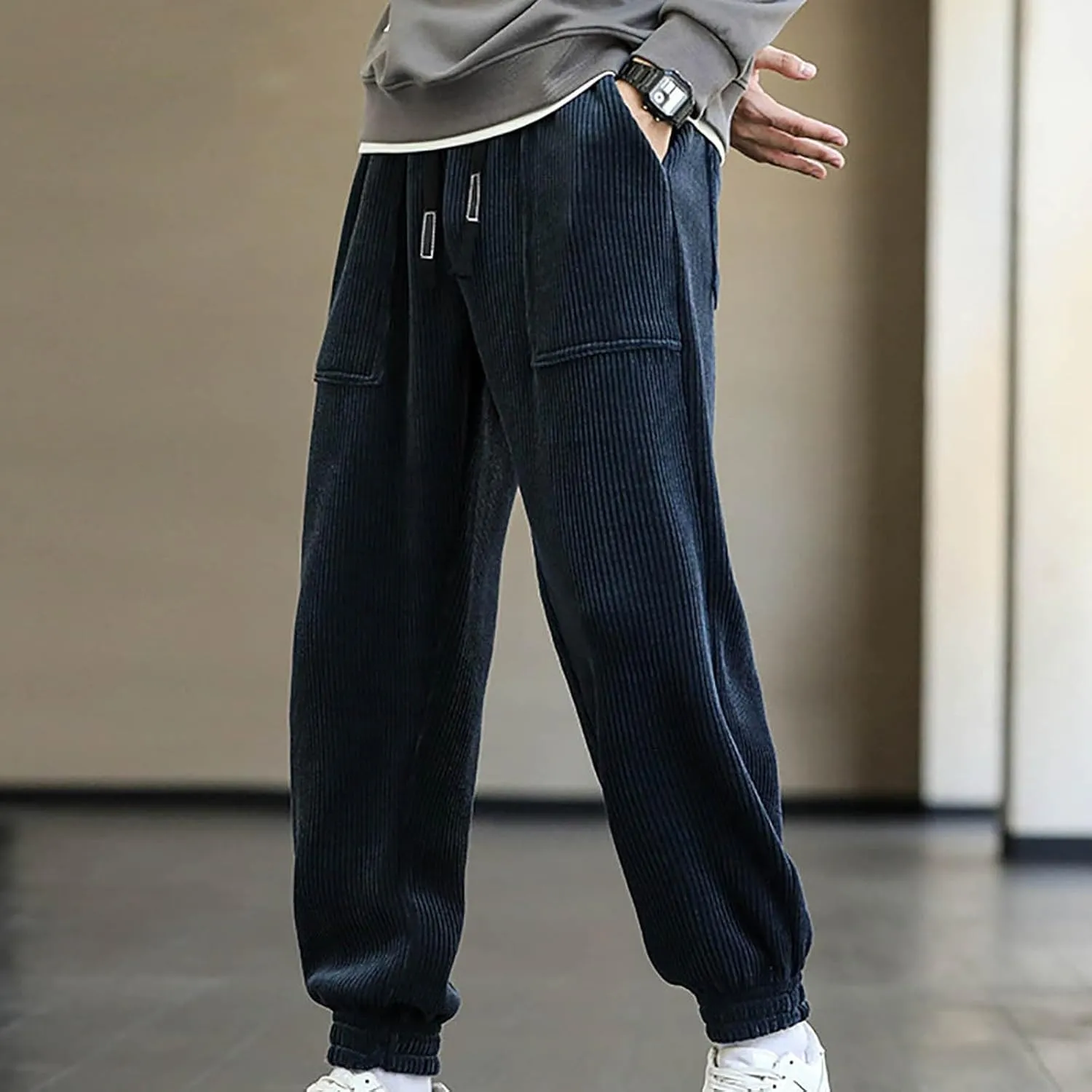 Comfortable Sweatpants for Men Mens Corduroy Joggers Pants Casual Cargo Pants Drawstring Elastic Athletic Lounge
