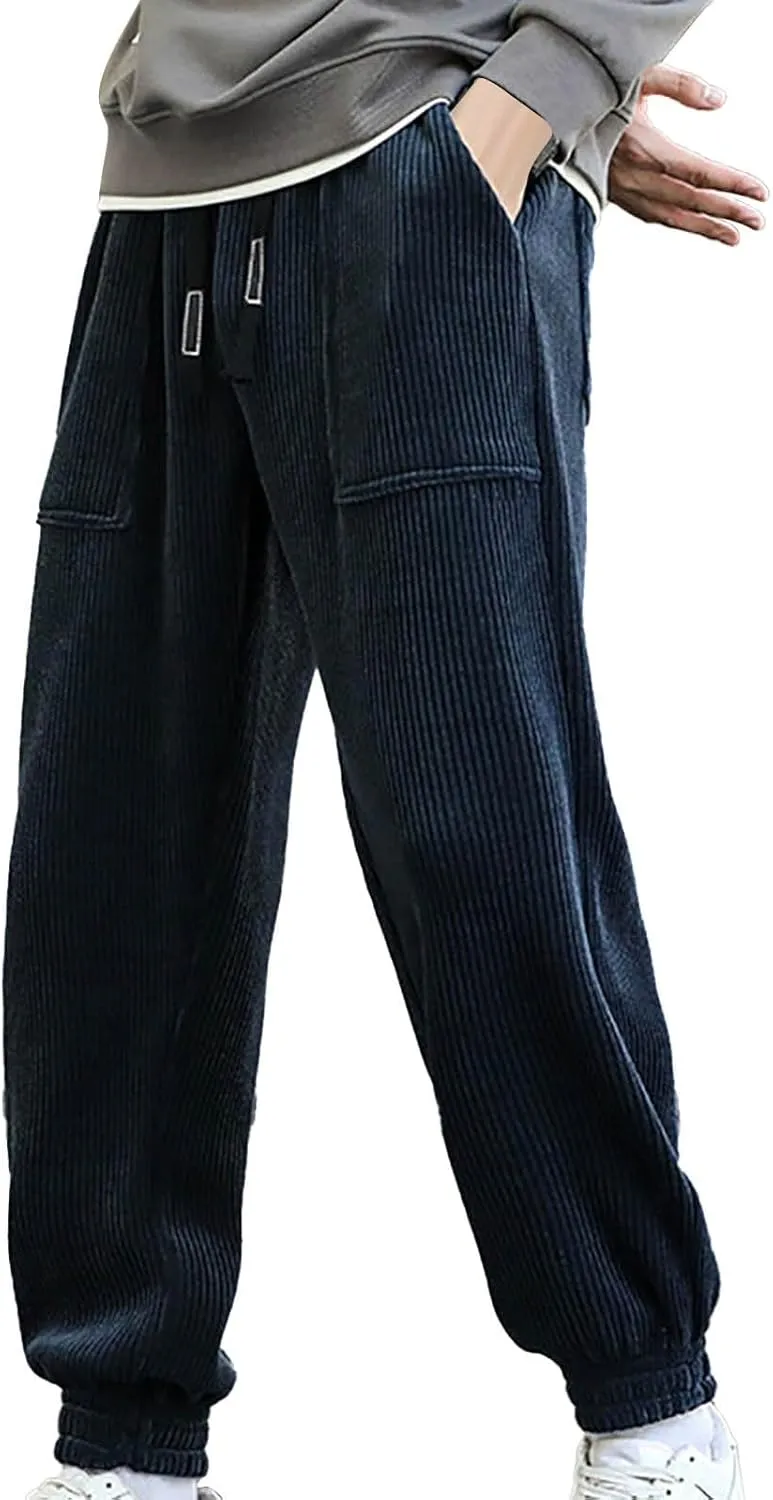 Comfortable Sweatpants for Men Mens Corduroy Joggers Pants Casual Cargo Pants Drawstring Elastic Athletic Lounge