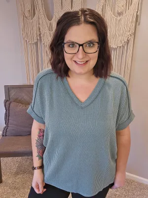 Cornelia Corded Rib Short Sleeve Tee - Jade