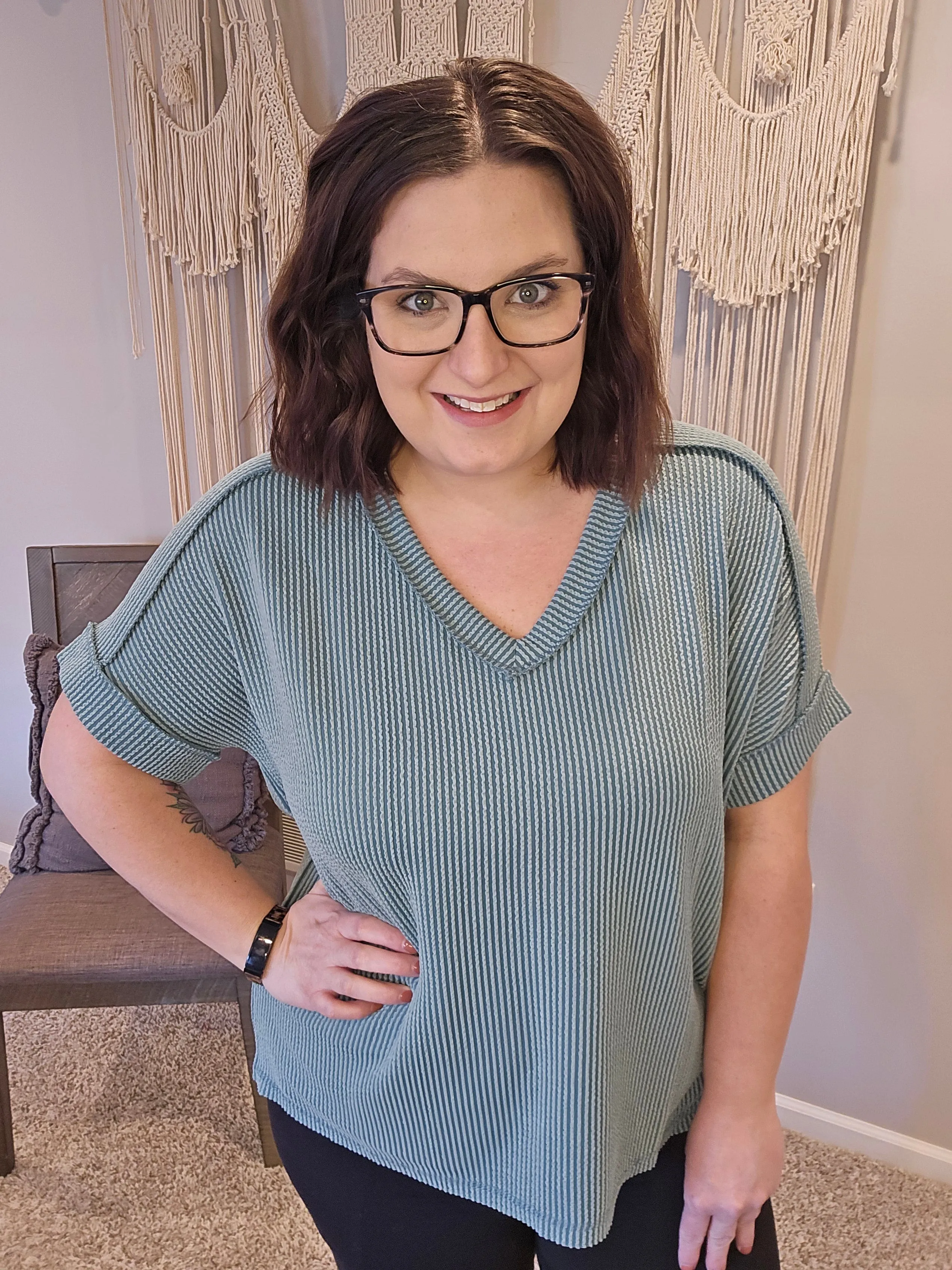 Cornelia Corded Rib Short Sleeve Tee - Jade