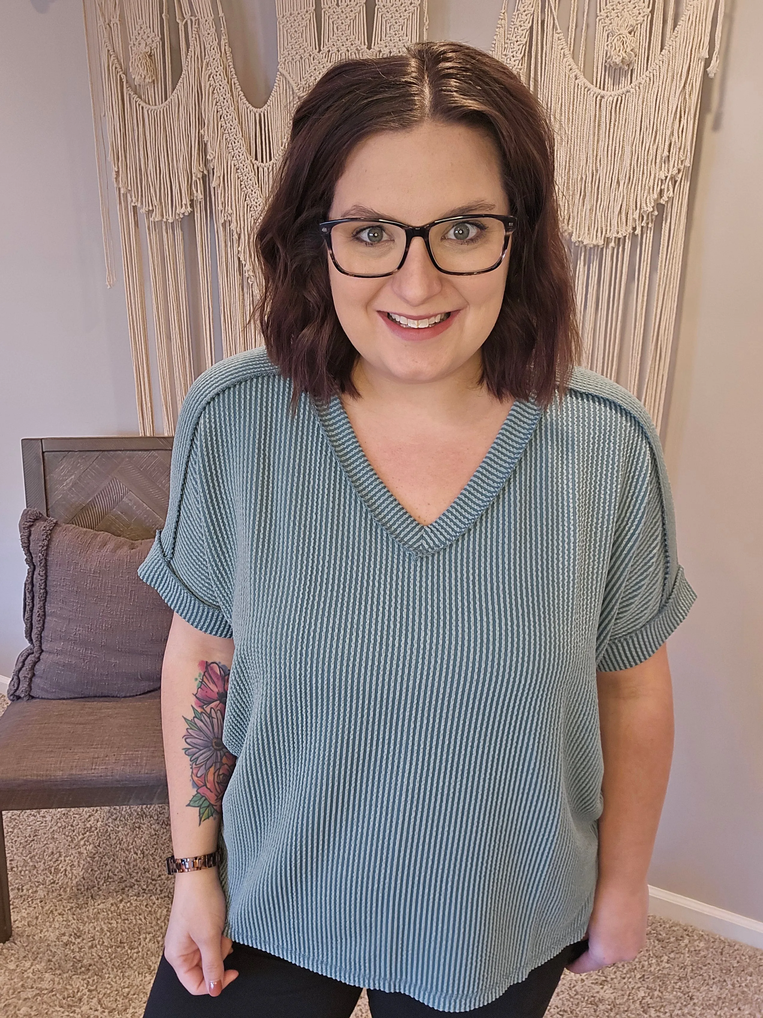 Cornelia Corded Rib Short Sleeve Tee - Jade