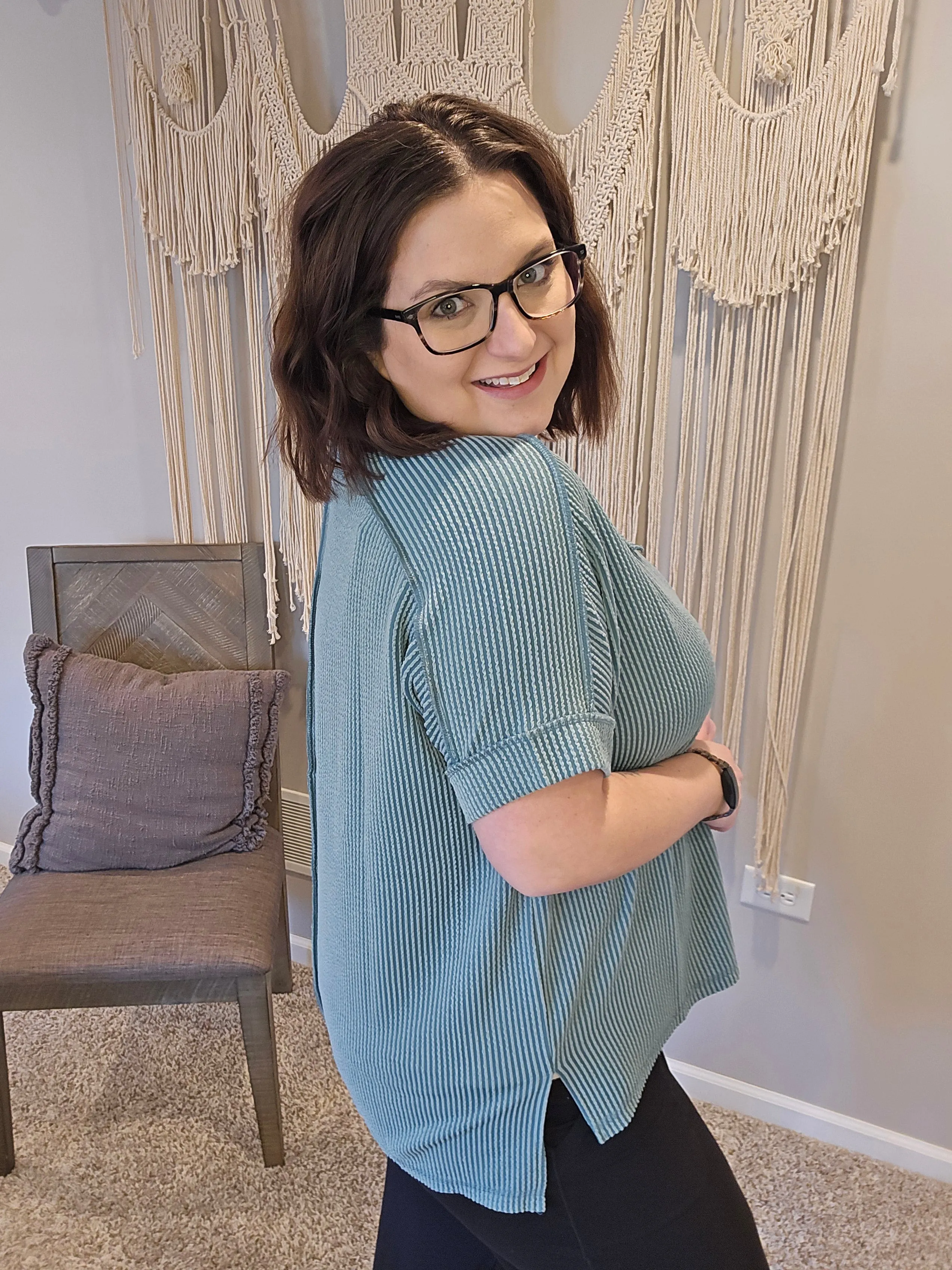 Cornelia Corded Rib Short Sleeve Tee - Jade