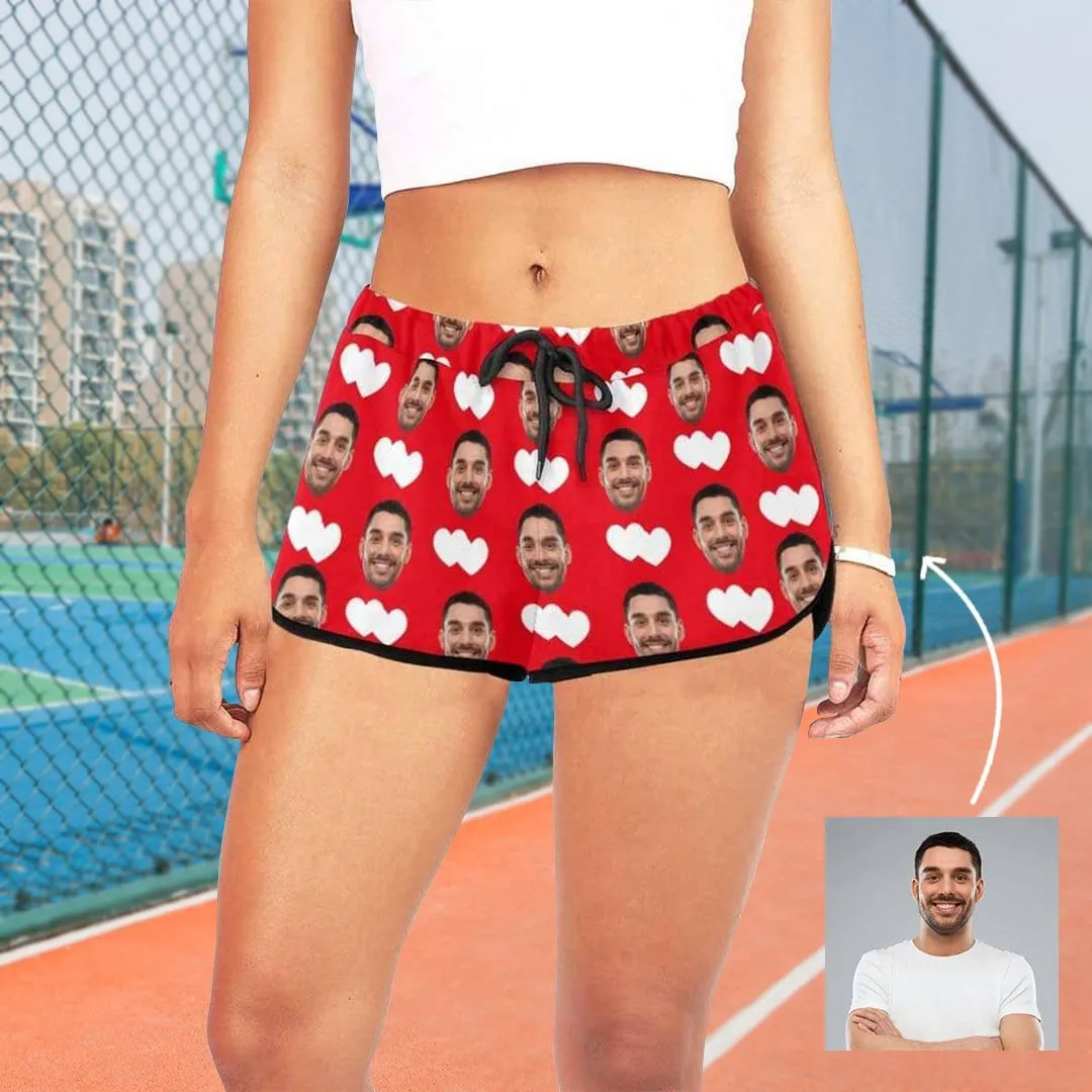 Custom Husband Face White Love Red Background Board Shorts Swim Trunks Personalized Women's Casual Yoga Shorts
