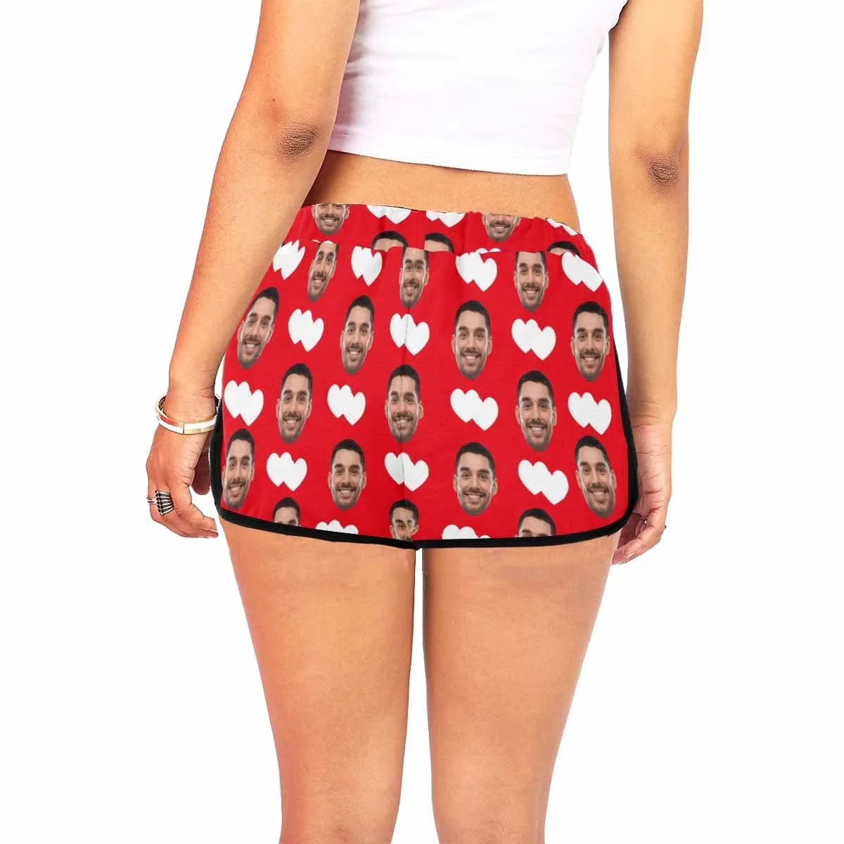Custom Husband Face White Love Red Background Board Shorts Swim Trunks Personalized Women's Casual Yoga Shorts