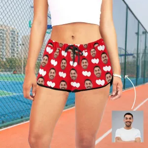 Custom Husband Face White Love Red Background Board Shorts Swim Trunks Personalized Women's Casual Yoga Shorts