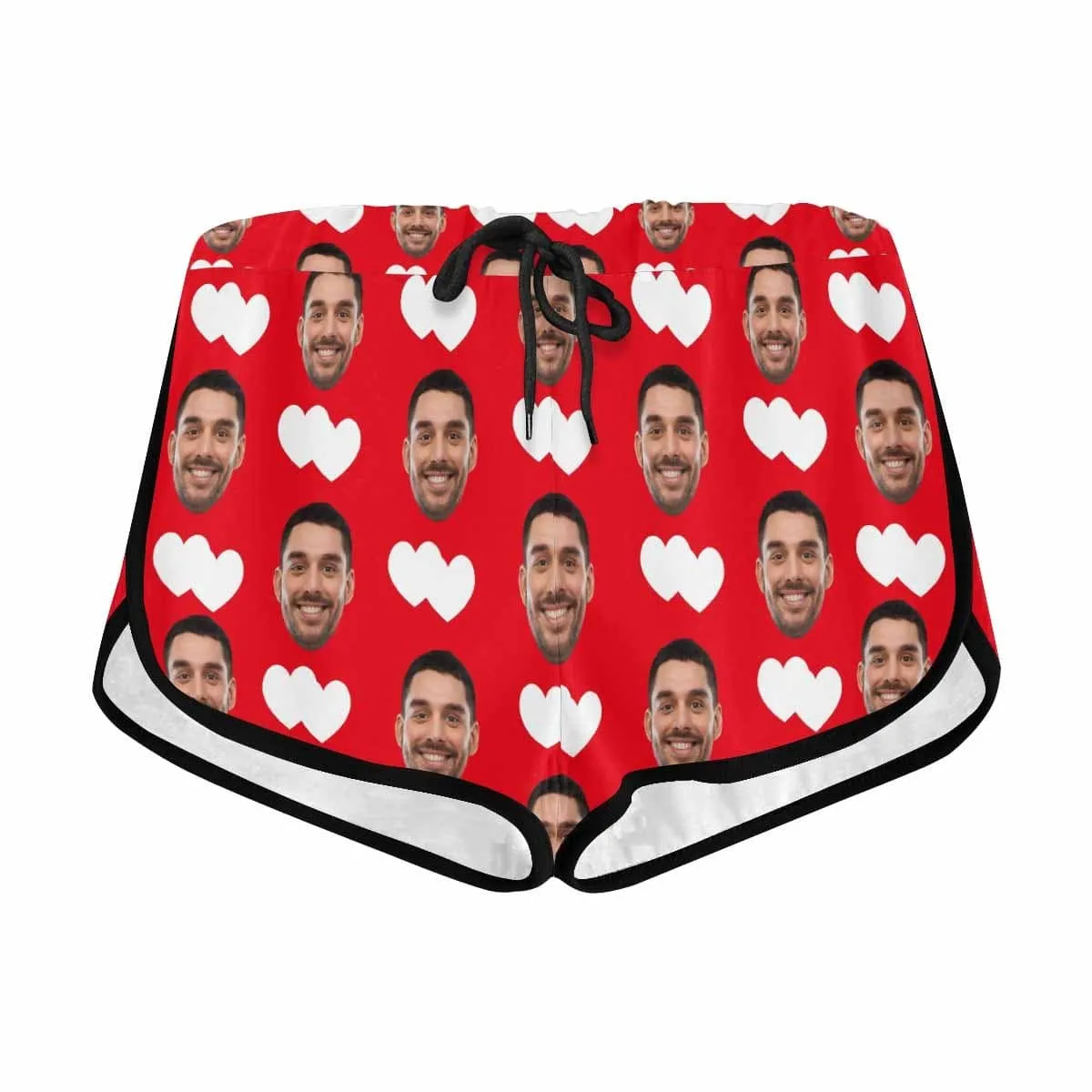 Custom Husband Face White Love Red Background Board Shorts Swim Trunks Personalized Women's Casual Yoga Shorts