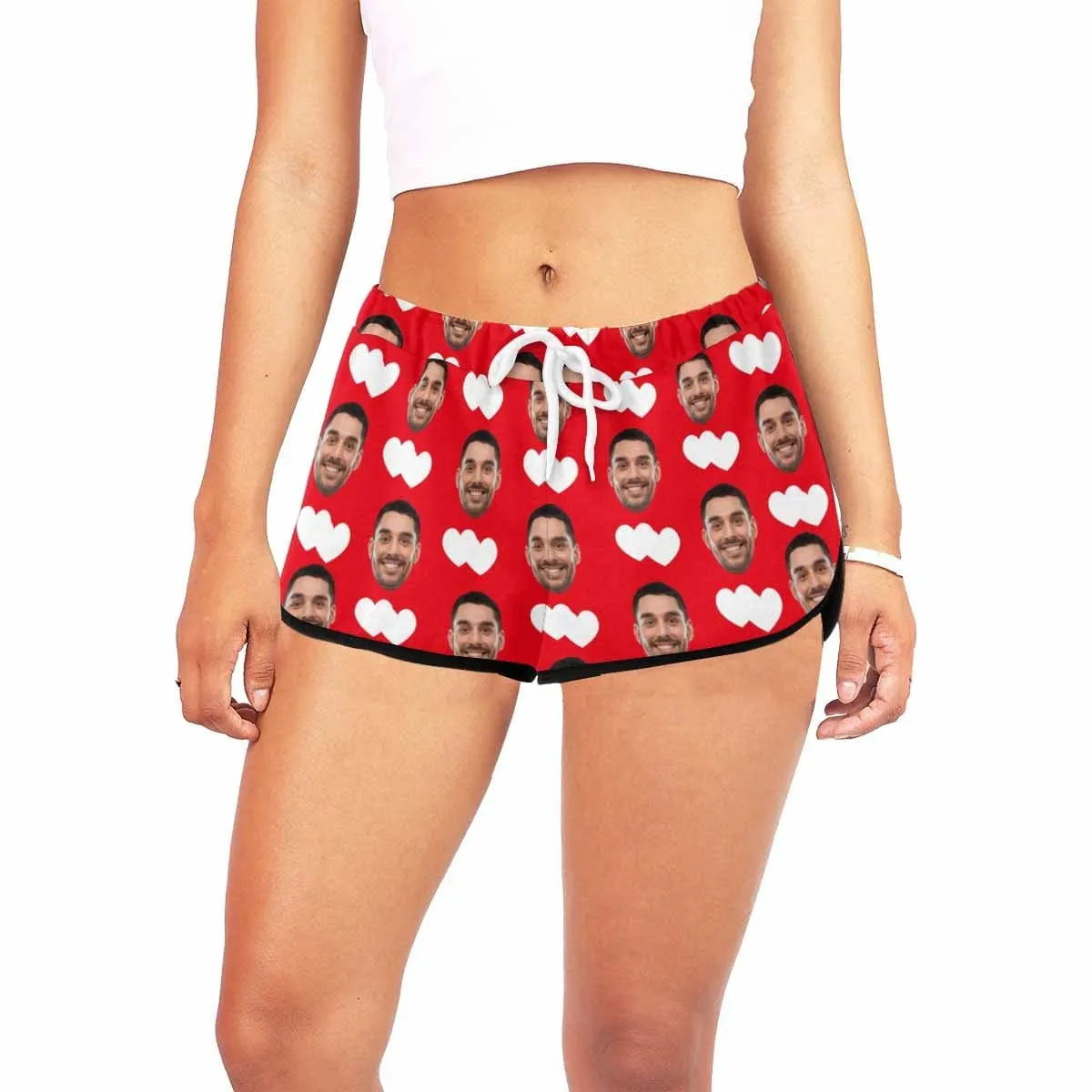 Custom Husband Face White Love Red Background Board Shorts Swim Trunks Personalized Women's Casual Yoga Shorts